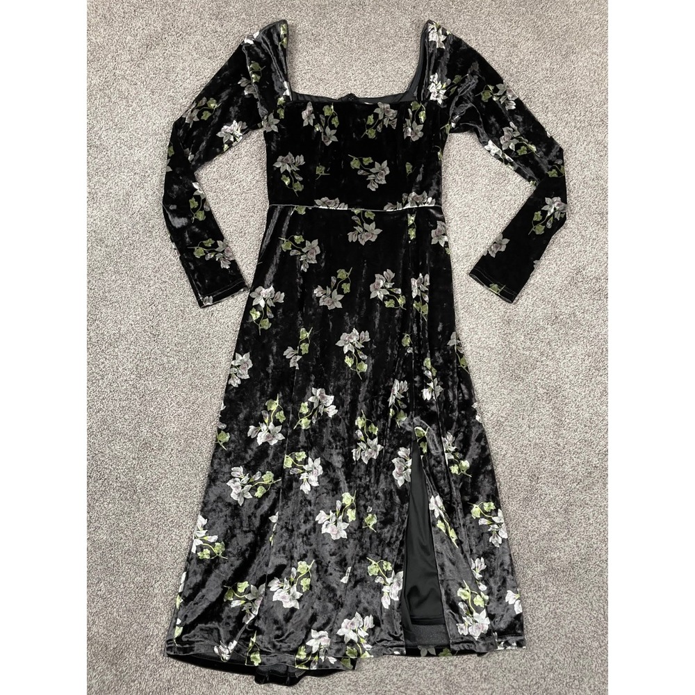Hutch Dress Womens‎ Medium Anthropologie Black Velvet Floral Midi Whimsy Fairy